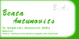 beata antunovits business card